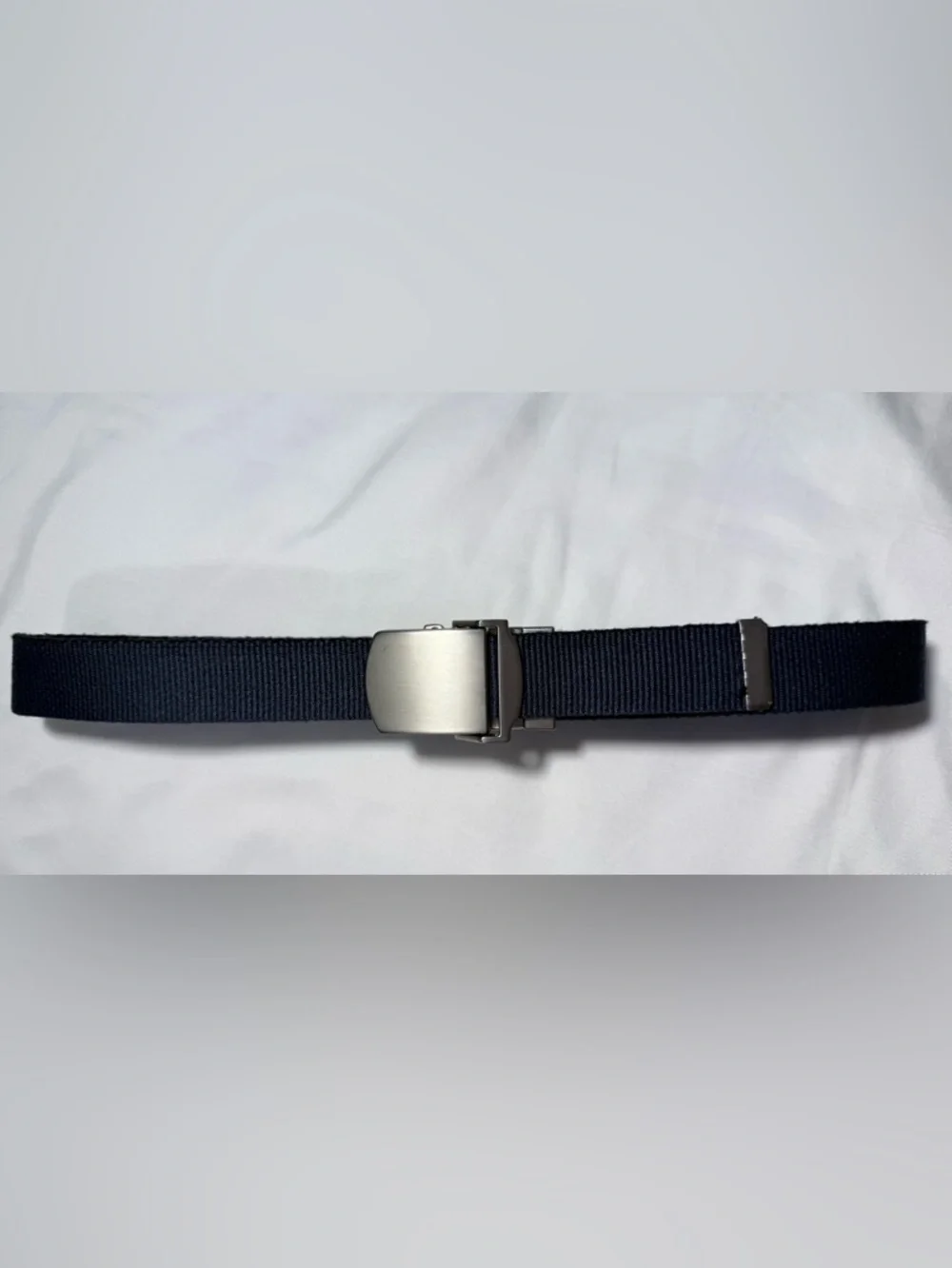 Navy Canvas Web Belt with Silver Buckle. Kids Size S.